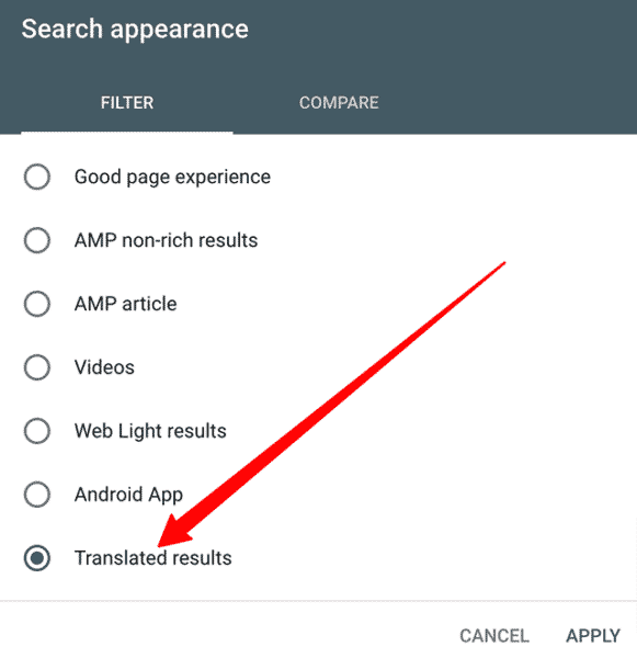 Google Search Console adds translated results search appearance filter