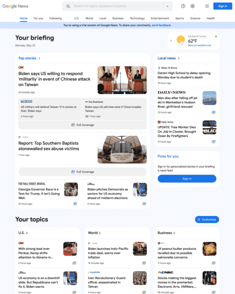 Google News new design being tested