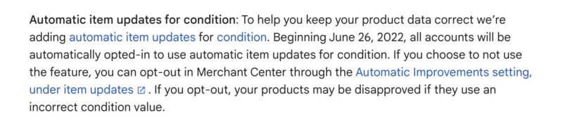 Google: Automatic updates for condition starting June 26