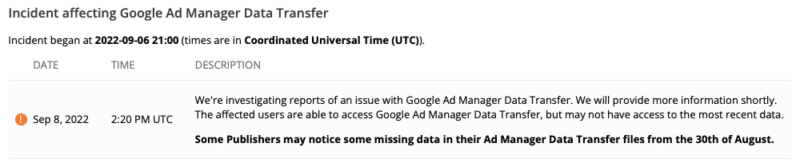Google reports issue affecting Ads Manager Data Transfer