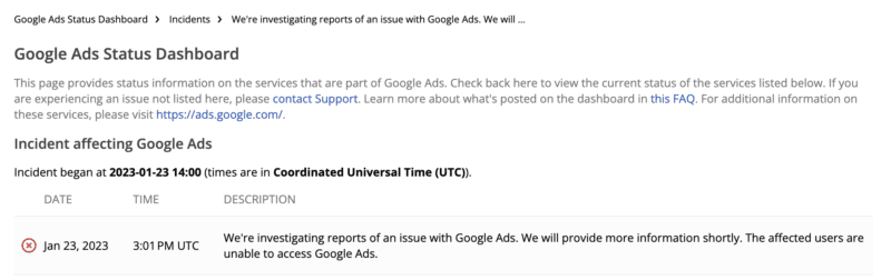 Google Ads restored after morning outage