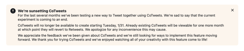 Twitter announces the end of CoTweets