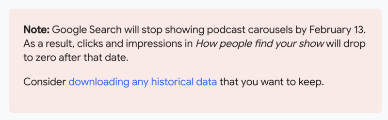 Google Search podcast carousel going away on February 13