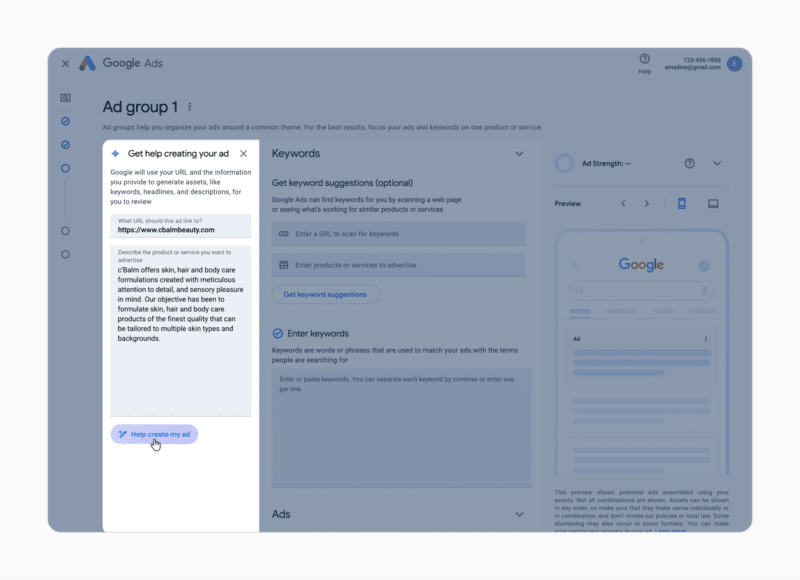Google Ads lets you create campaigns using conversational AI