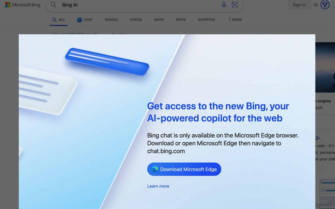 Bing Chat not yet available on Chrome or Safari browsers