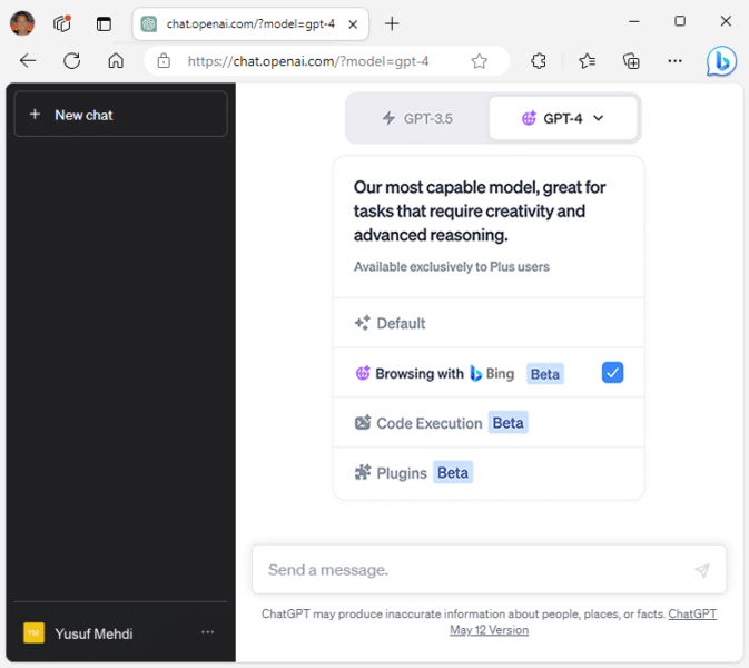 ChatGPT Browse with Bing temporarily disabled