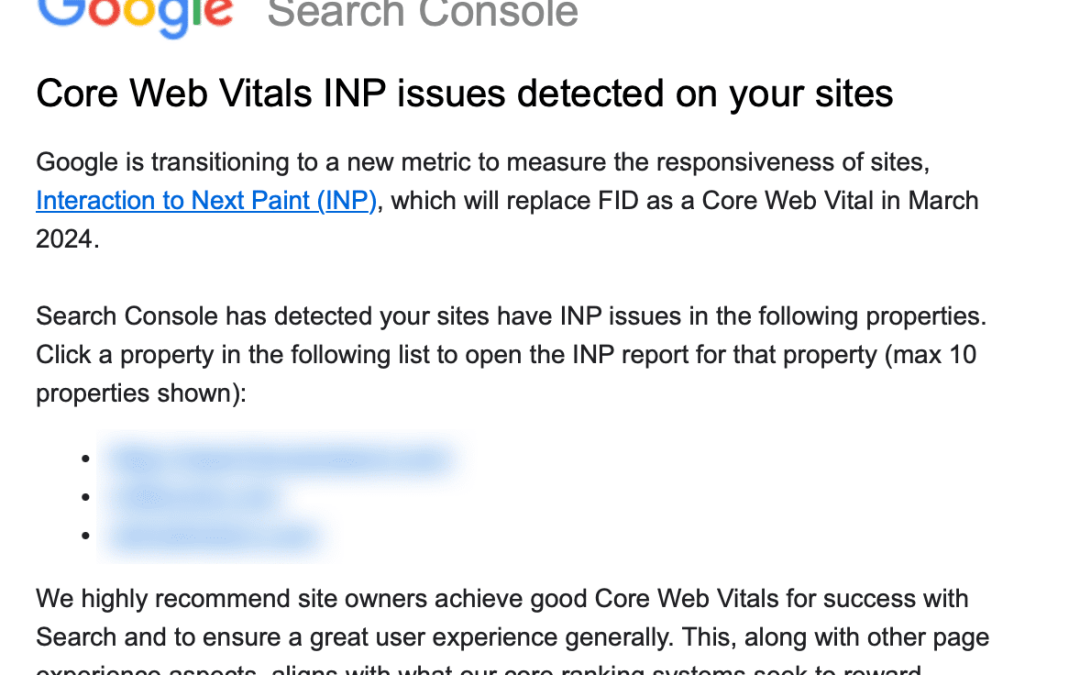Google’s Core Web Vitals INP issues email causing concern