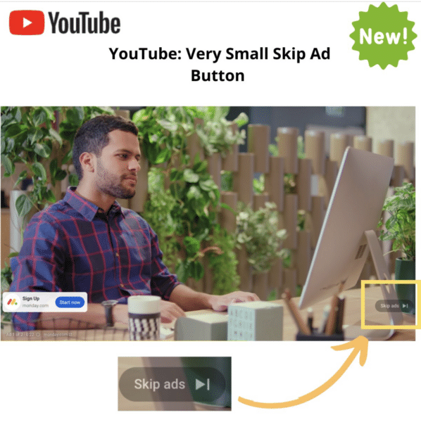 YouTube trials smaller ‘Skip Ads’ button