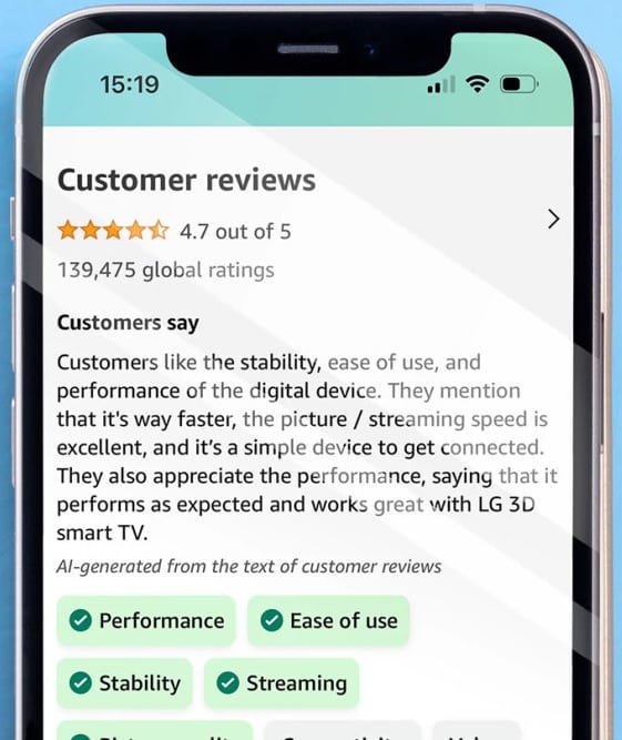 Amazon tests AI-generated review highlights with U.S. mobile shoppers