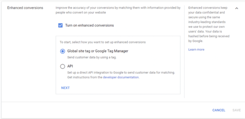 Google Ads enhanced conversions and first-party data