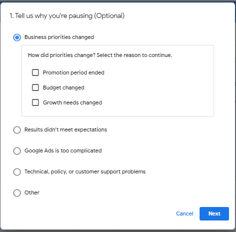 Google Ads pop-up survey disrupting advertisers trying to pause campaigns