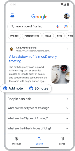 Google Search tests Notes on search results