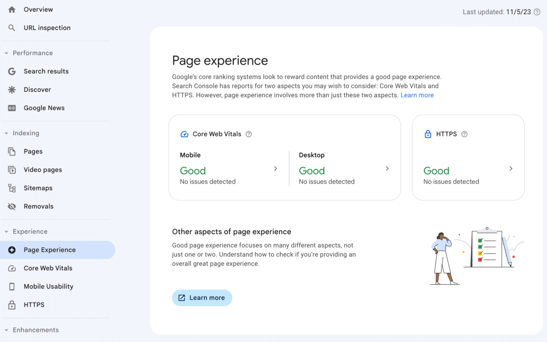 Google page experience report updated in Search Console